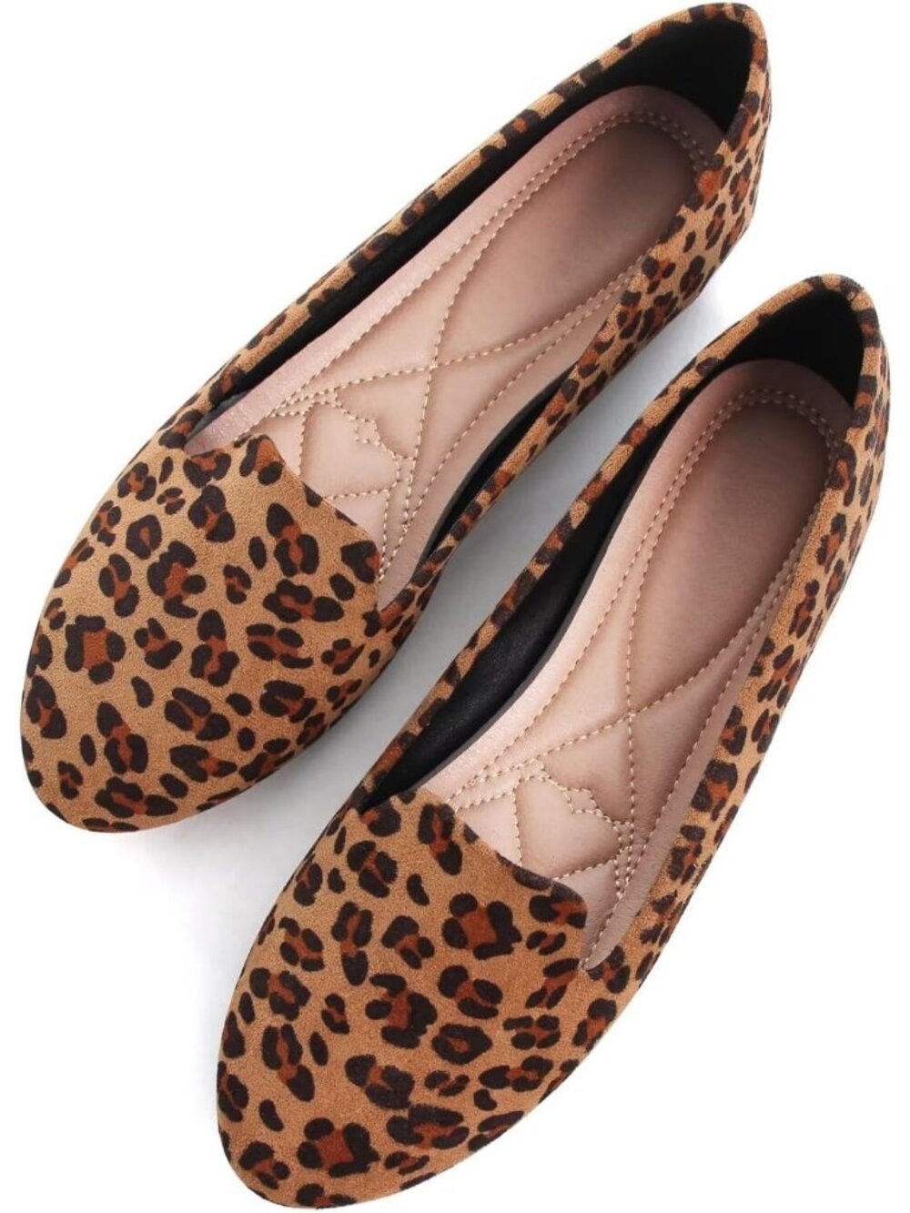 Women's Leopard Brown Round Toe Comfortable Slip On Loafer Ballet Flat Shoes